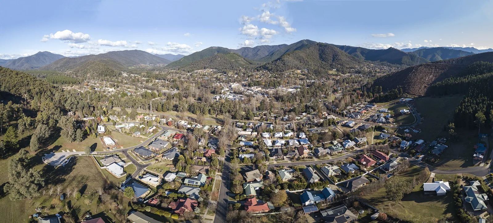 bright victoria australia aerial panorama 2018
