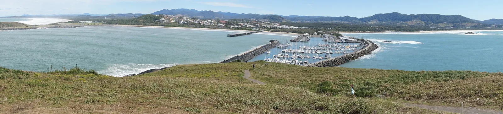Panoramic view of the Coffs Harbour marina, NSW Australia, from Muttonbird island