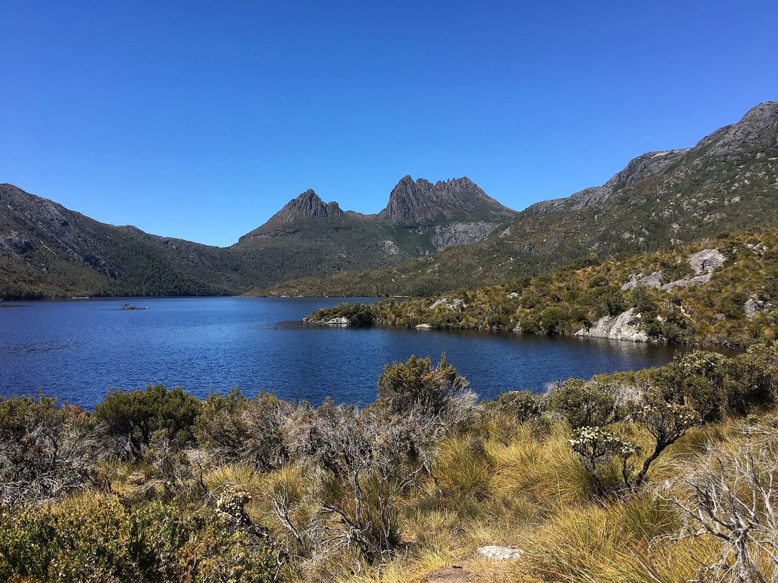 View of Cradle Mountain, Tasmania with Dove Lake in the foreground