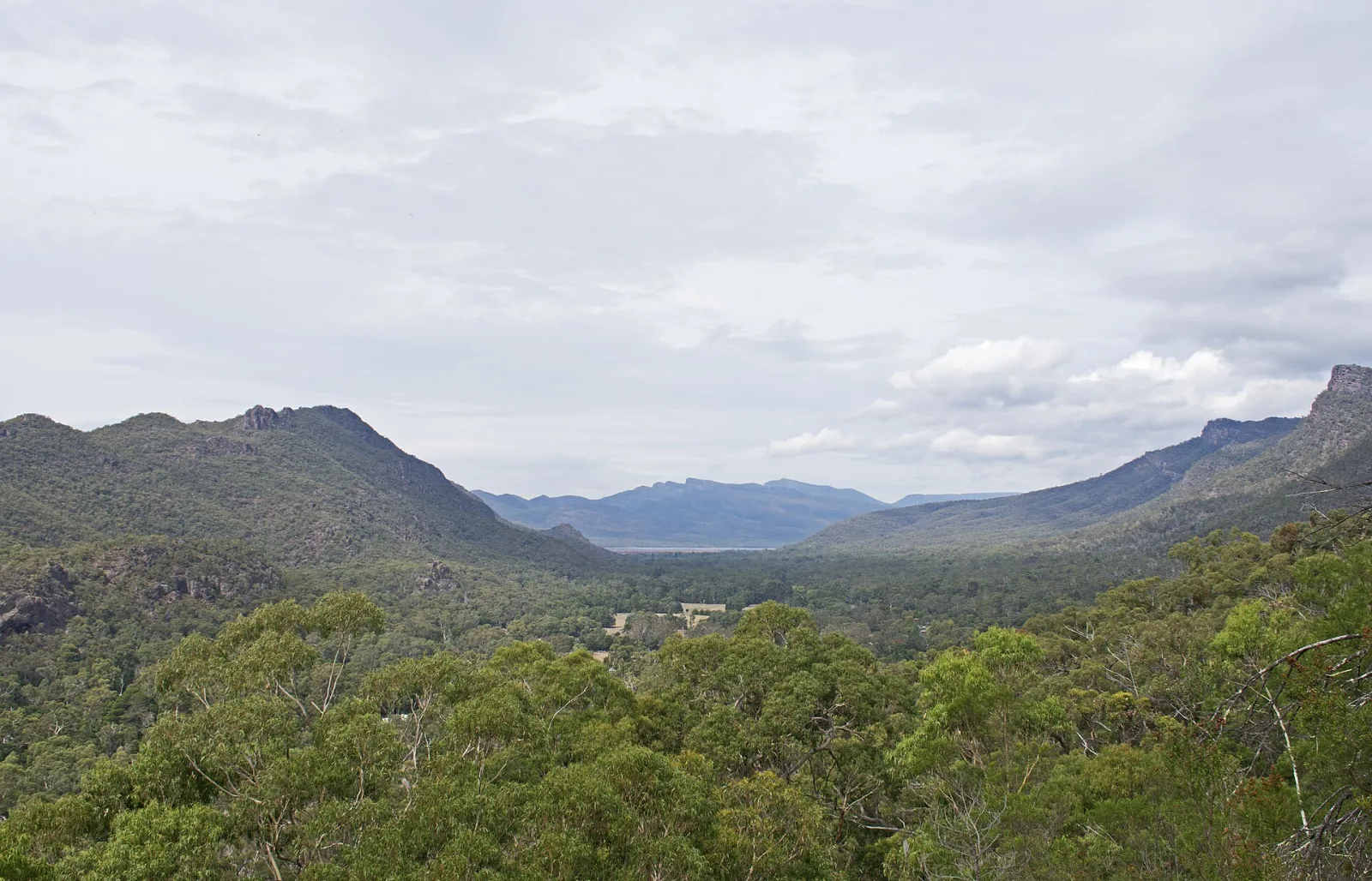 Boronia Peak and Halls Gap seen from Chatauqua Peak Walk, Grampians National Park, Victoria, Australia