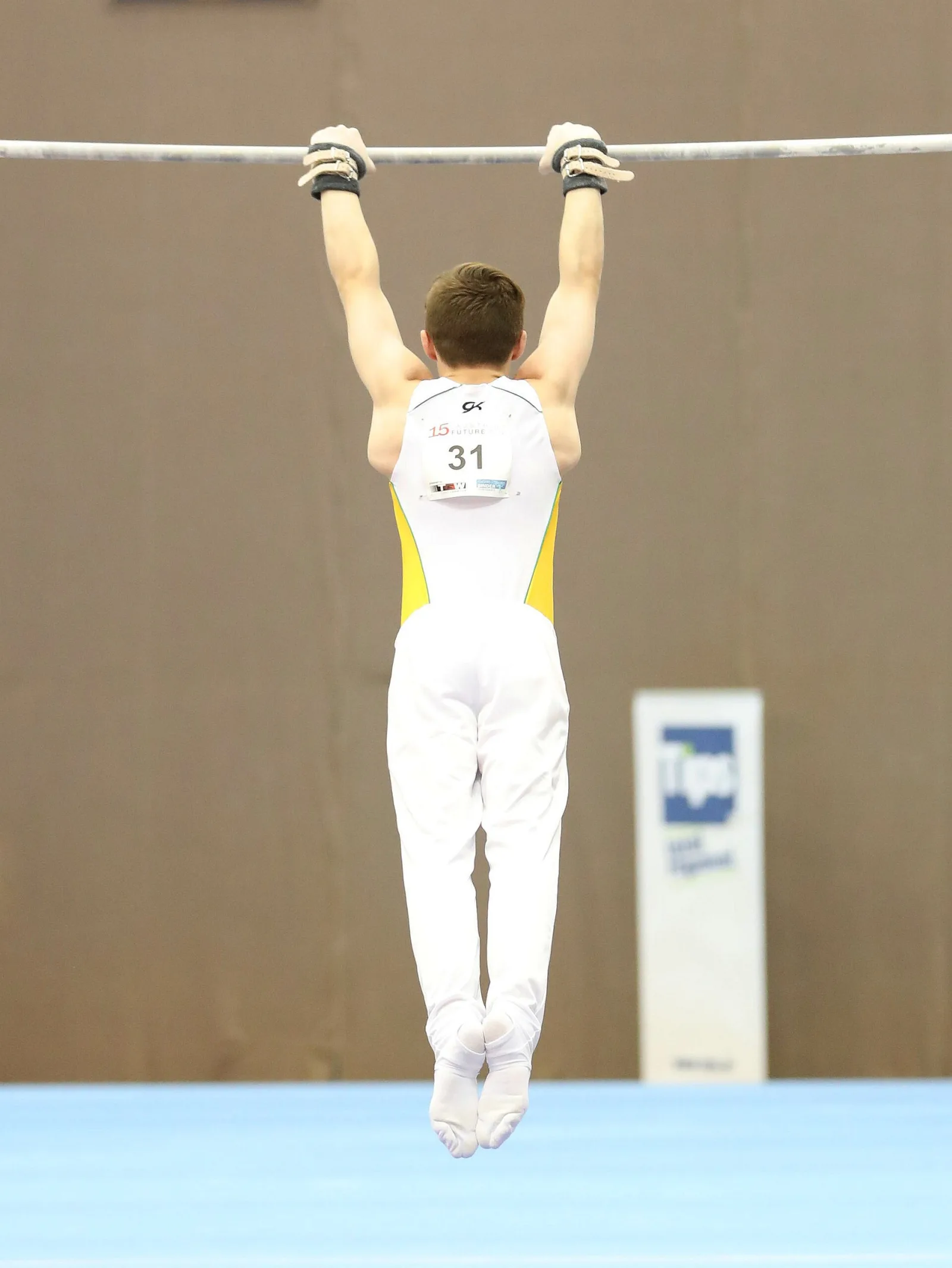 Australia on high bar during the competition at the 15th Austrian TGW Future Cup Linz 2018. Depicted: Calvin Currie.