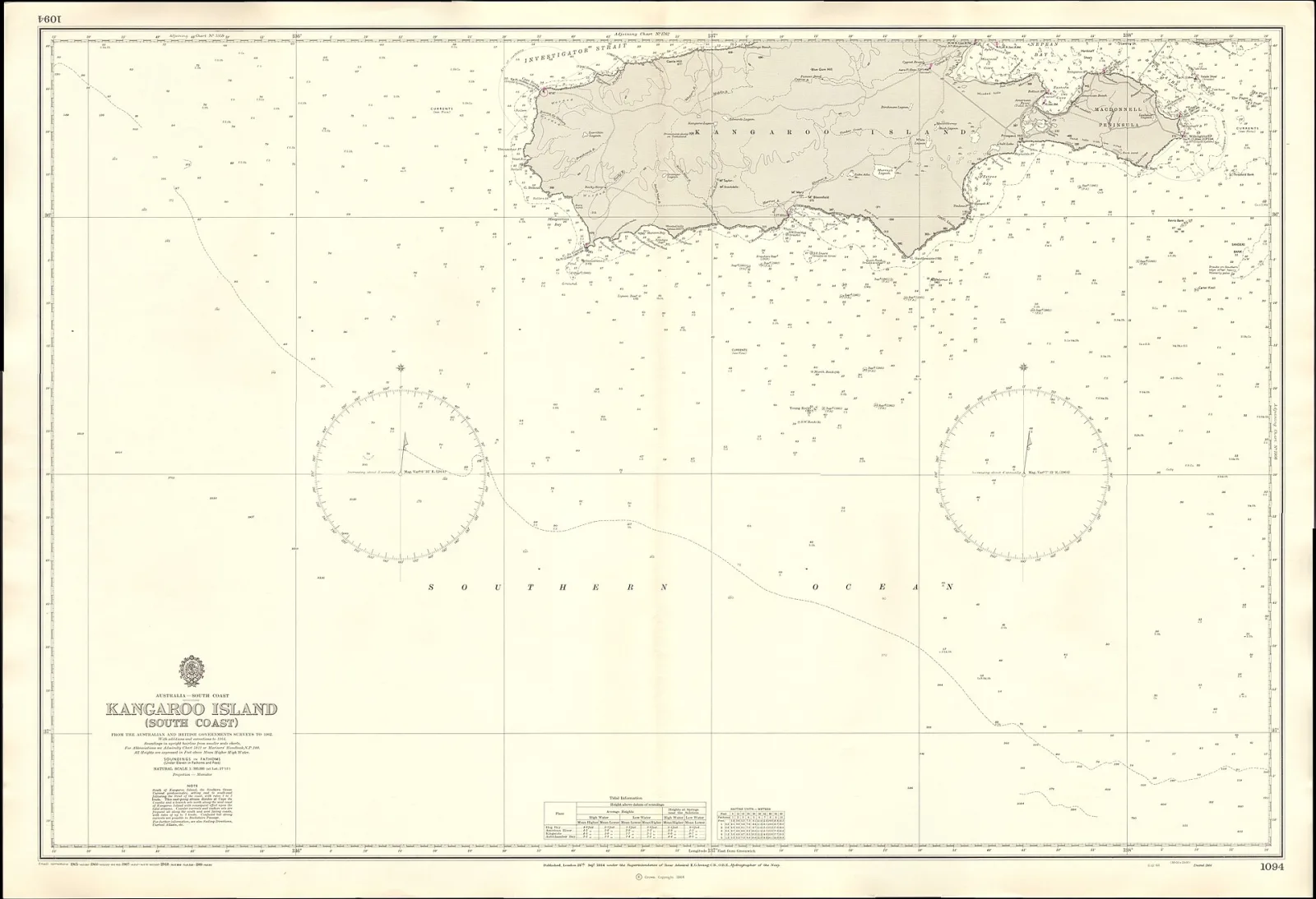 Nautical chart of Kangaroo Island. Not current - not to be used for navigation!