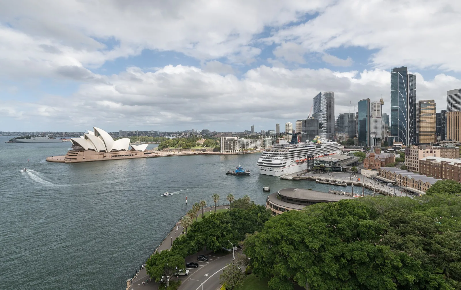 A north view of Sydney Opera House, the Rocks and Sydney CBD, as seen from Sydney Harbour Bridge